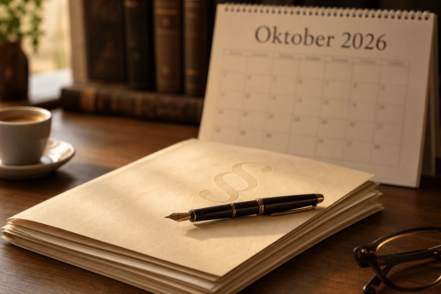Kalender mit Stichtag Oktober 2026, Gesetzestext und Schreibfeder